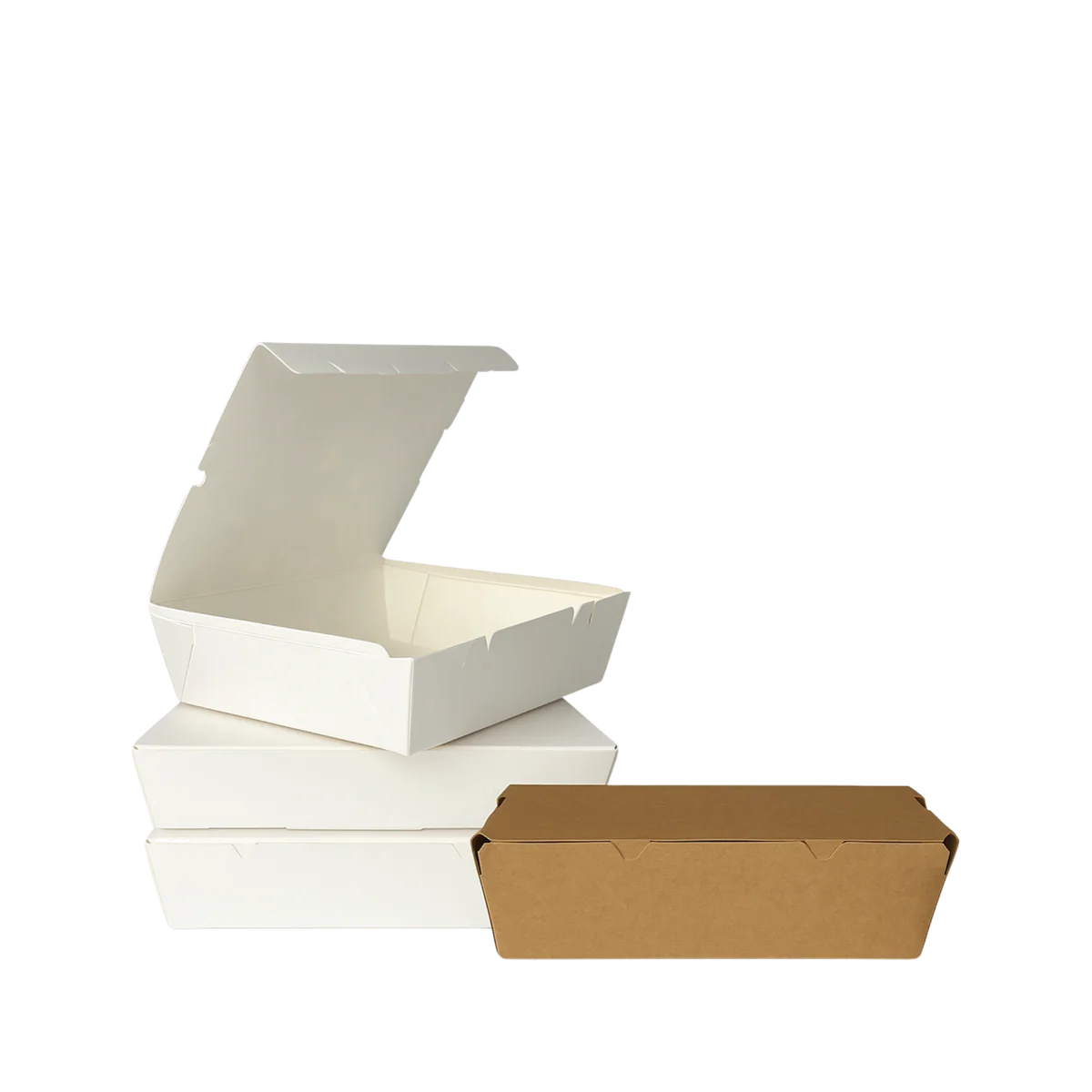 White and kraft rectangular lunch boxes