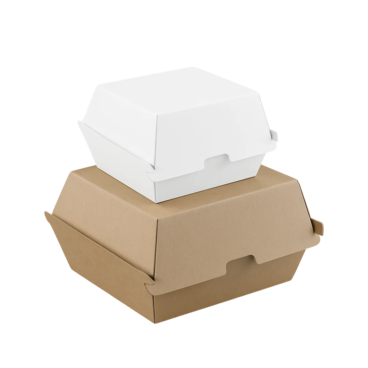 White and kraft Endura clamshell boxes