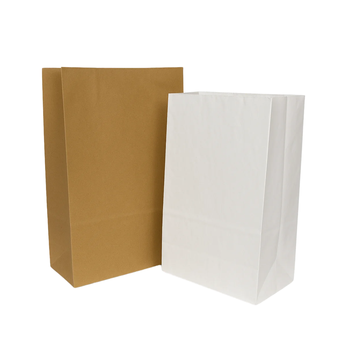 Brown kraft and white square bottom paper bags
