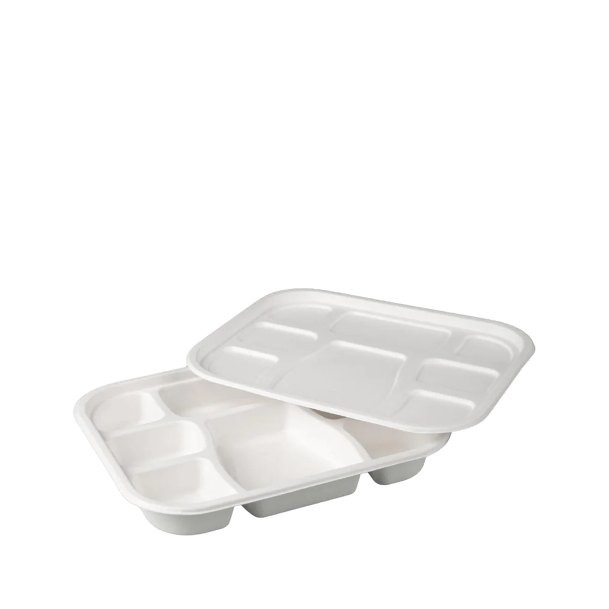 White moulded fibre compartment meal trays