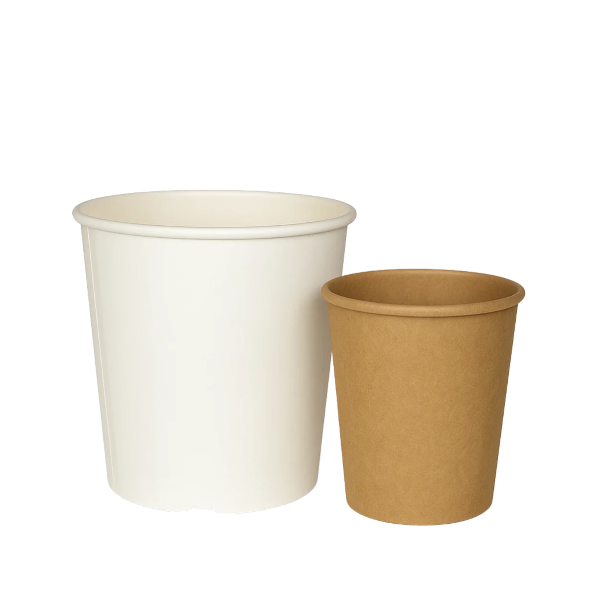 Single wall paper cups in white and kraft finishes