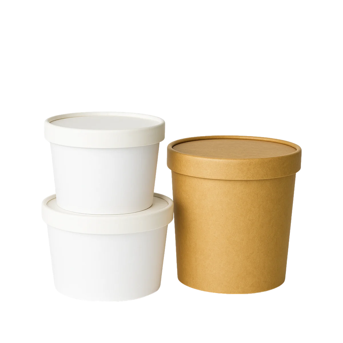 White and kraft round curry containers