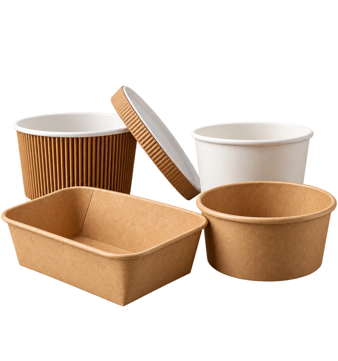 Paper curry, salad and ripple containers with lids