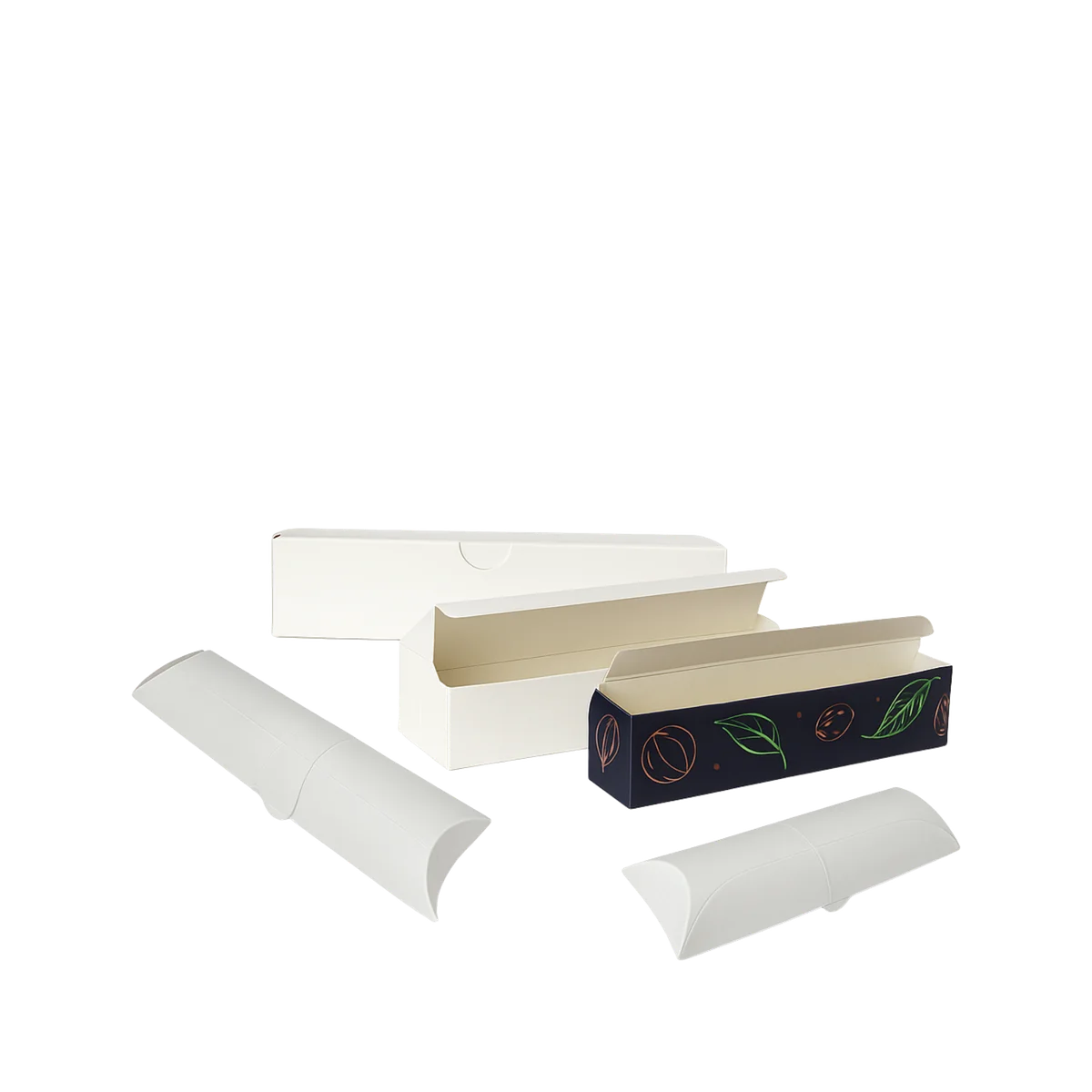 White and printed paper roll boxes