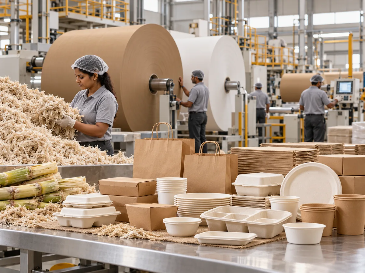 Team member reviewing fibre and paper packaging materials