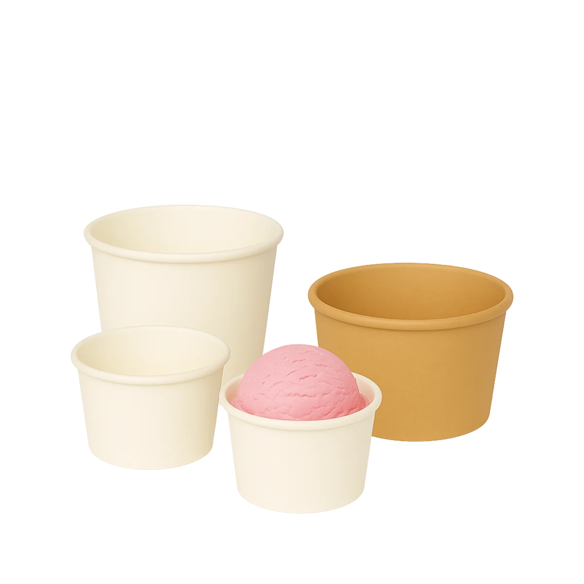 Paper ice-cream containers in white and kraft finishes