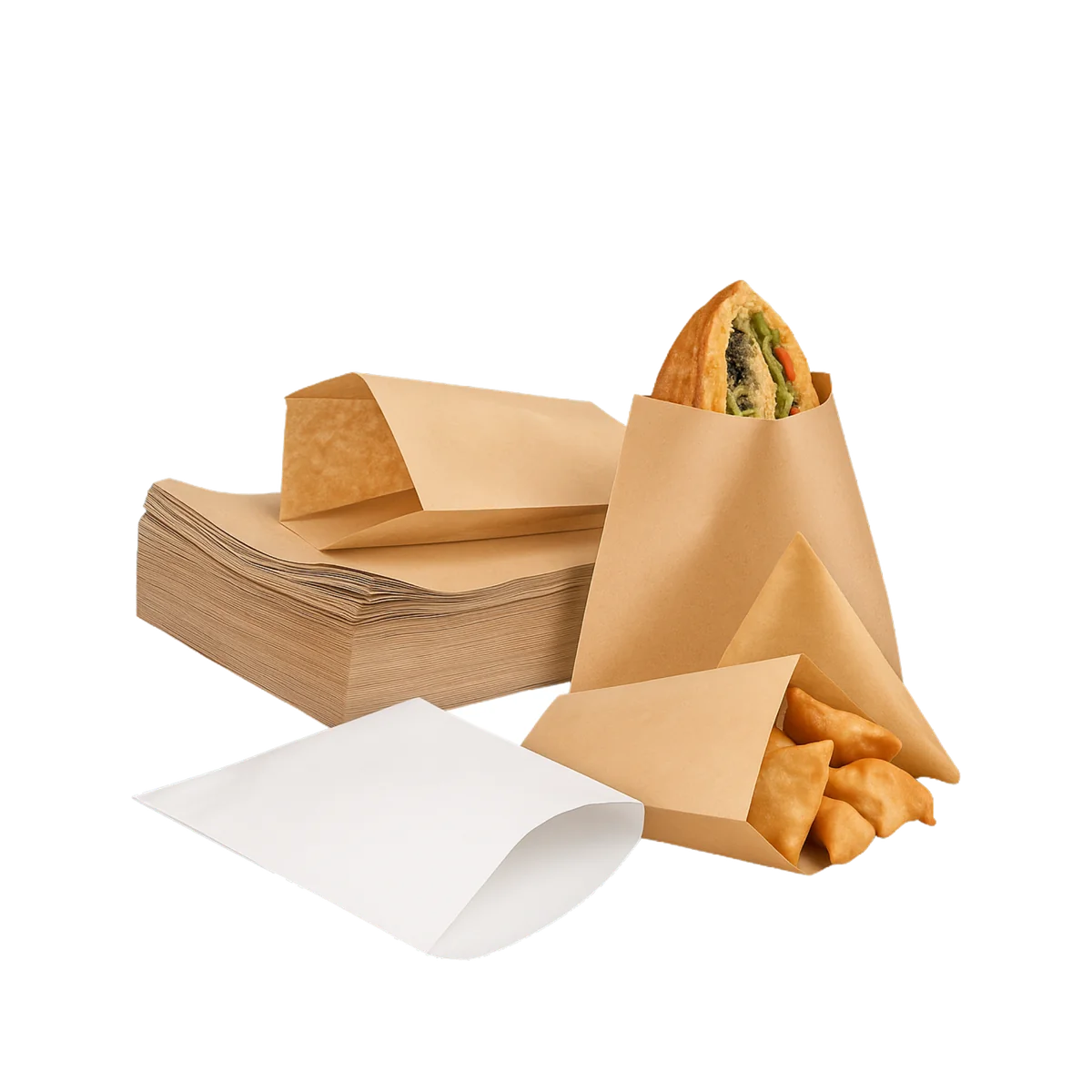 Grease-resistant paper bags and wraps with takeaway food