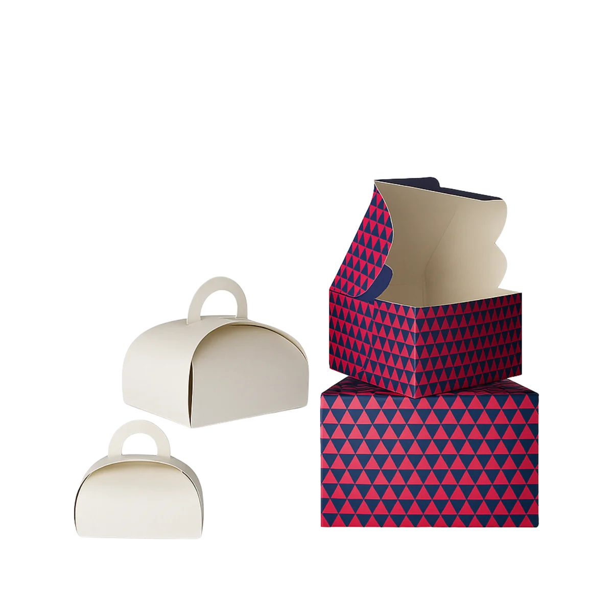 Decorative cake boxes in standard and handle formats