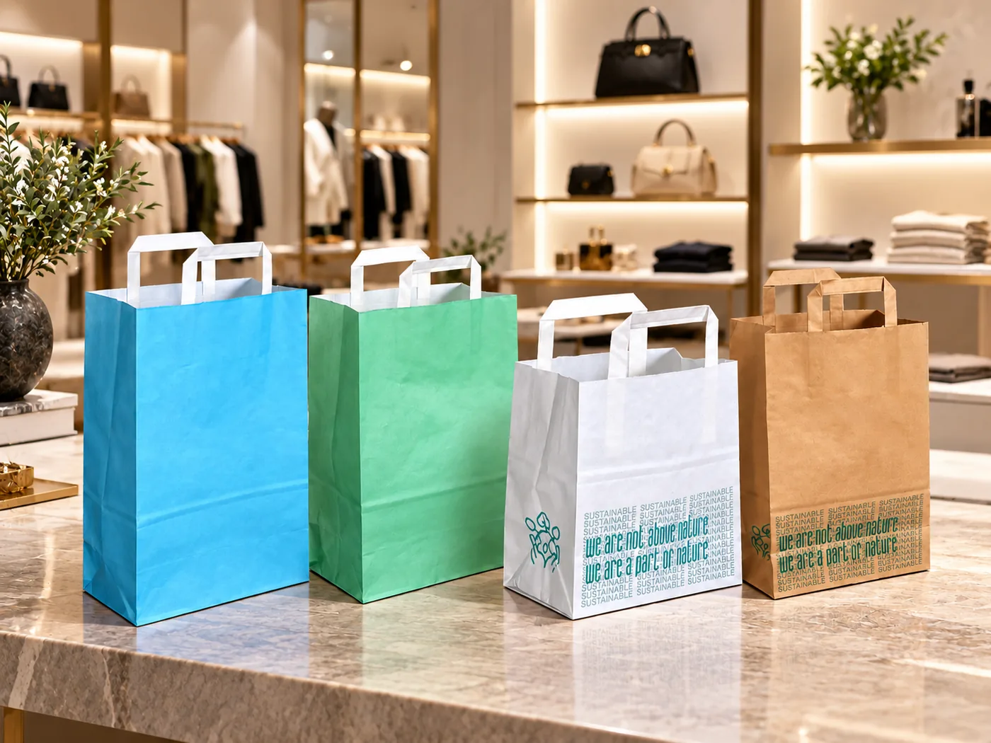 Empty colourful paper shopping bags in a fashion boutique