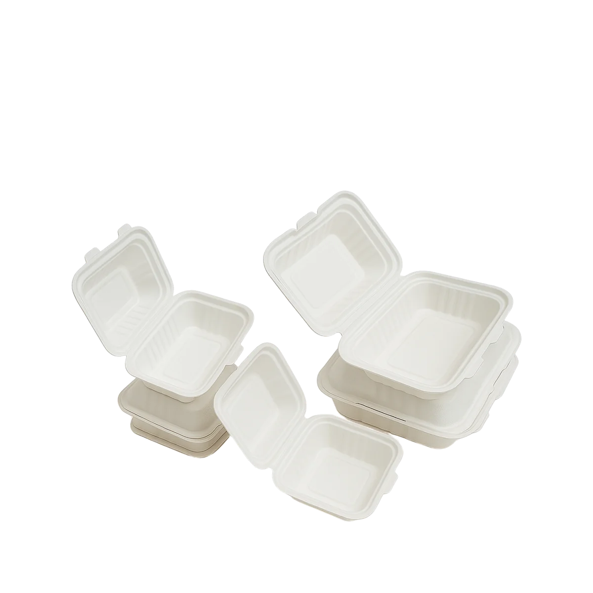 White moulded fibre clamshell boxes