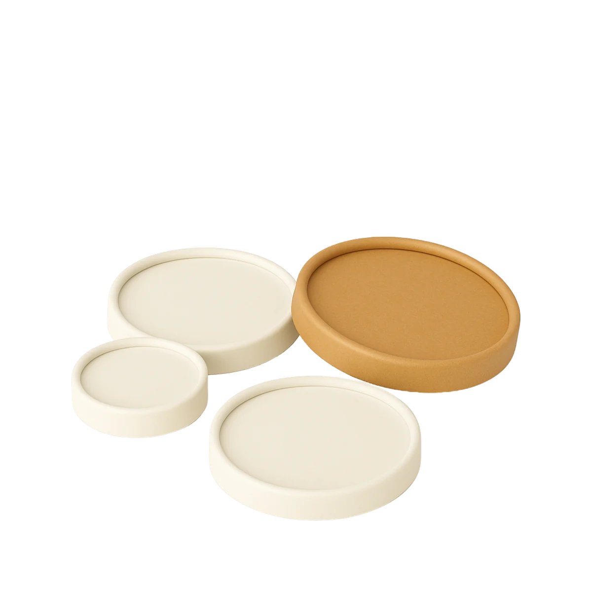 White and kraft paper lids for round containers