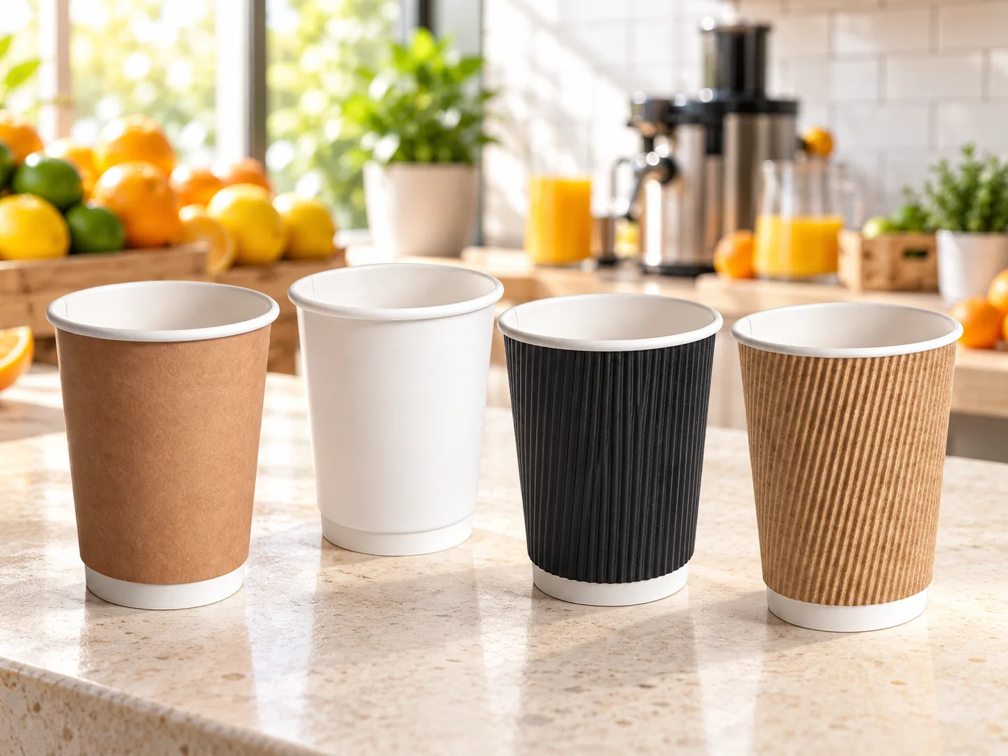 Branded paper beverage cups in several formats