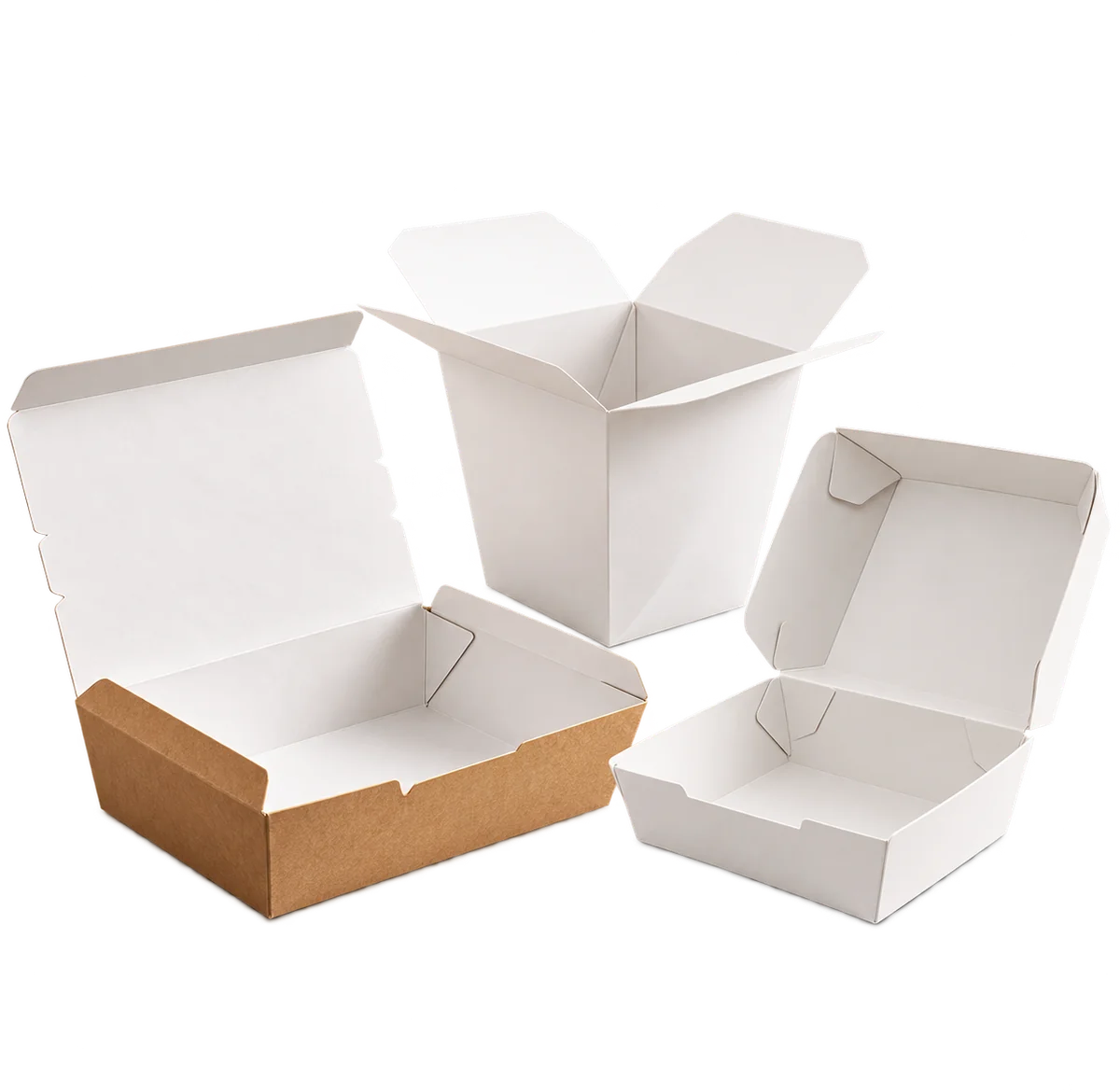 White and kraft paper food boxes