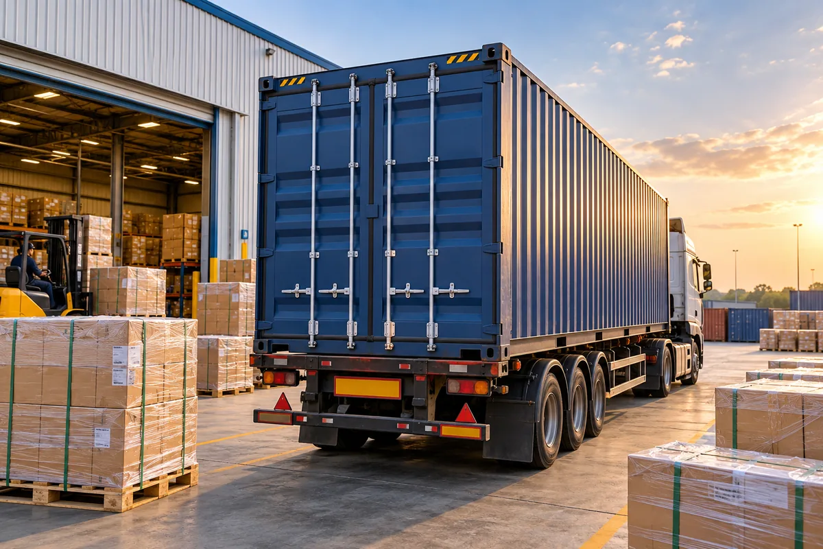 Container truck ready for an export shipment
