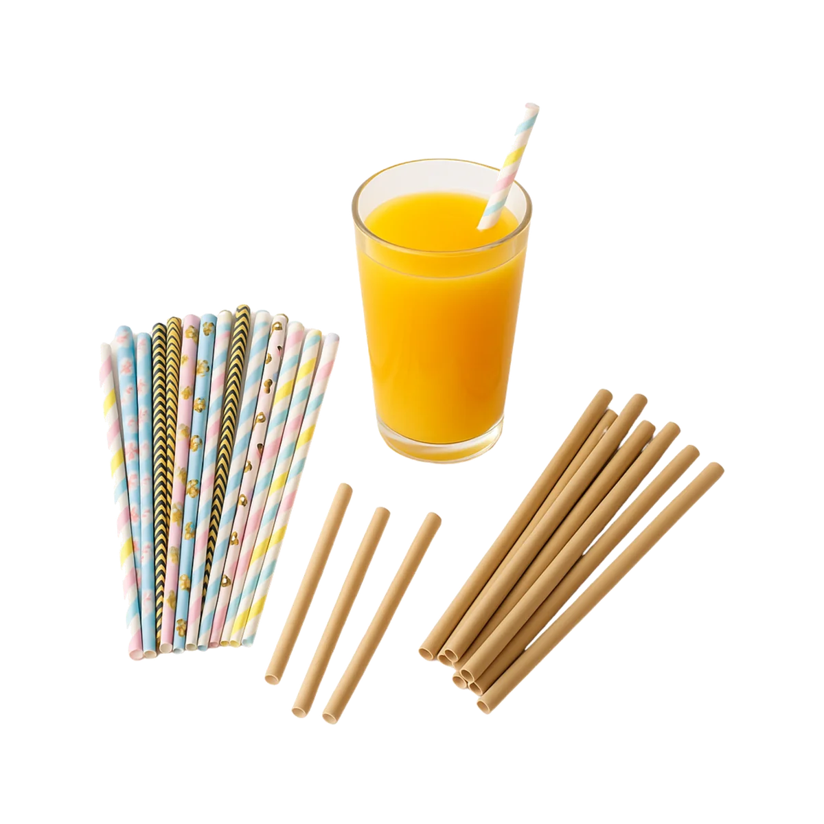 Colourful spiral paper straws with a drink